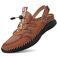 Mens Sandals with Arch Support Plantar Fasciitis Slip On Sport Slides Comfy Leather Shoes Outdoor Indoor Adjustable Straps