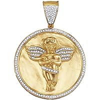 10K Yellow Gold Mens Diamond Circle Angel Cherub Medallion Necklace Pendant 1/2 Ctw.