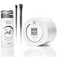 White Brow Paste, [Large 15g Bottle] White Premium Pre-Inked Mapping String [100 Ft Bottle] and 2 Eyebrow Brushes Set for Permanent Makeup and Microblading Brow Shape and Define of Eyebrow and Lips 15 g / 0.5 oz, Eyebrow Henna and Tinting Tool