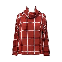 Womens Casual Turtleneck Knit Sweater Fashion Winter Long Sleeves Pullover Loose Fit Plaid Checked Outwear Jumper Tops