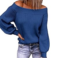 Women's Off Shoulder Sweater Long Sleeve Loose Batwing Sleeves Pullover Knit Jumper Casual Oversized Waffle Tunic Tops