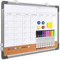 Monthly Calendar Whiteboard Dry Erase Cork Board Combination for Wall, 17