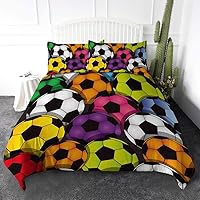 Sports Duvet Cover Set Teens Boys Colorful Soccer Ball Collage Bedding Sets 3 Pieces Kids Bedspread Athletic Bedding College Dorm Room Bed Sets (Queen)
