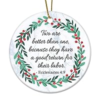 3in Circle Christmas Ceramic Ornament Souvenir Wreath Bible Verse Two are Better Than One Porcelain Keepsake for Party New Year Christmas Tree Decoration Snowflake Winter Xmas Ornament