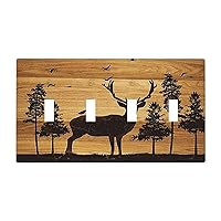 Rustic Country Farmhouse Cabin Barn 4 Gang Light Switch Cover Decorative Quad Toggle Wall Plate Decorative Electrical Faceplate for Bear Elk Moose Forest Landscape Hunting Kitchen Home Decorate Large