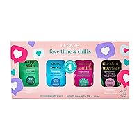 I Love Face Time and Chills Face Masks - Facial Mask Self Care Kit - Peel of Mask, Mud Mask, and Cream Mask Selections - Soothing and Hydrating - 4 pc
