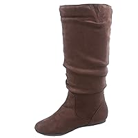 TOP Moda Data-1 Women's Shoes Cute & Comfort Round Toe Flat Heel Slouchy Mid Calf Boot