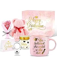 2024 Graduation Gifts for Her, College Graduation Gifts for Women Teen Girls with Graduation Mug, Graduation Scented Candle and Keychain Greeting Cards Teddy Bear Towes