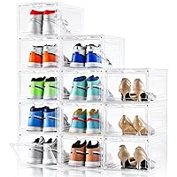 Clemate Upgraded X-Large Shoe Storage Box,12 Pack,Shoe Box Clear Plastic Stackable,Drop Front Shoe Box with Clear Door,Shoe Organizer and Shoe Containers For Sneaker Display,Fit up to US Size13