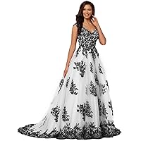 YINGJIABride Gothic Black Lace Bridal Reception Wedding Dresses Long Prom Gowns