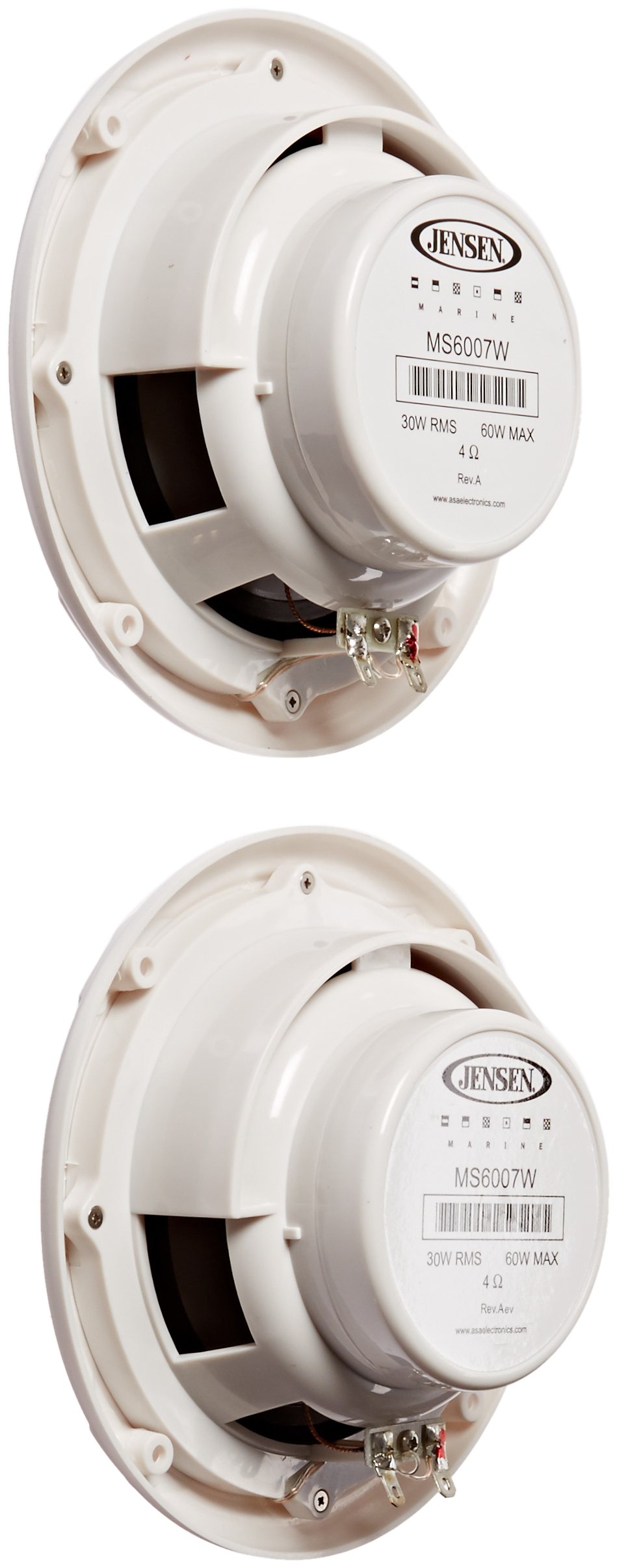 Jensen MS6007WR 6.5” Coaxial Marine Speakers, 60 Watts, White, Sold as Pair