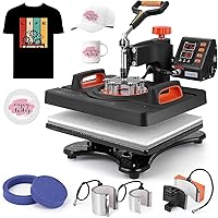 Heat Press Machine for T Shirts, 6 in 1 Auto Hat Heat Press Sublimation, 800W 360° Rotation Swing-Away, Dual-Tube Heating Printing for DIY T-Shirts Cap Hat Mugs-12 X 15''