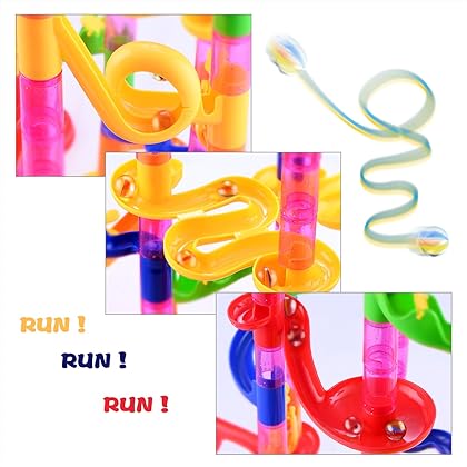 Gifts2U Marble Run Toy, 130Pcs Educational Construction Maze Block Toy Set with Glass Marbles for Kids and Parent-Child Game