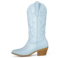 MUCCCUTE Cowboy Boots for Women Cowgirl Boots Wide Calf Pointed Toe Embroidered Fashion Retro Western Chunky Knee High Boot Pull On