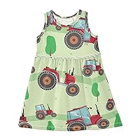 Vehicle Girls Sleeveless Dress Red Truck Green Tree Adorable Tank Play Sundress 2T-8T