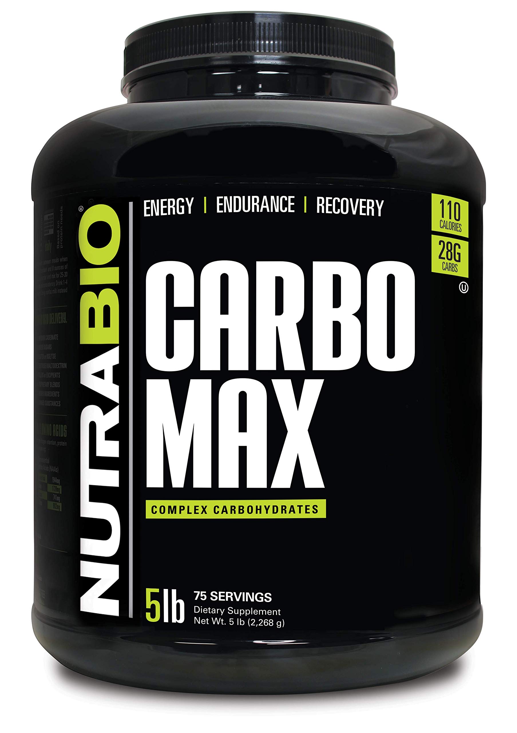 NutraBio CarboMax Maltodextrin - Complex Carbohydrate Powder for Sustained Energy - Calorie Rich for Muscle and Weight Gain - Unflavored - 5 Pounds, 75 Servings