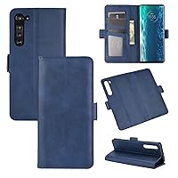 Motorola Moto Edge Case, Premium PU Leather Wallet Book Style Phone Case Flip Foldable Kickstand Cover with Card Slots for Motorola Moto Edge 5G (Blue)