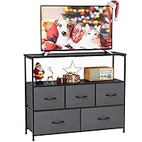 Sweetcrispy TV Stand for Bedroom, TV Dresser for 45 inches, Media Console Table, Entertainment Center with 5 Fabric Drawers Cabinet and Open Storage Shelf Furniture Cabinet for Living Room, Hallway