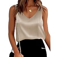 Ekouaer Womens Silk Satin Tank Tops V Neck Casual Cami Sleeveless Camisole Blouses Summer Basic Tank Shirt