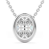 DE Colorless Excellent Cut Grade VVS Clarity Moissanite 925 Sterling Silver Solitaire Bezel Necklace For Women And Girls (18 Inch Chain)