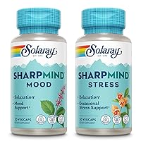 SOLARAY SharpMind Mood and SharpMind Stress Bundle - Mood Support Supplement Plus Nootropic Supplement for Occasional Stress Relief Support - Gluten Free, Vegan - 30 Servings, 30 VegCaps Each