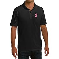 Breast Cancer Embroidered Pink Ribbon Pocket Print Pique Polo