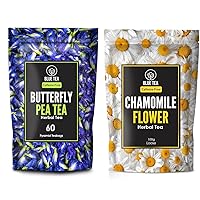 BLUE TEA - Combo Pack - Butterfly Pea Flower (2.11 Oz) + Chamomile Flower (3.52 Oz) || FRESHEST HERBAL TEA || Caffeine Free - Gluten Free -Non-GMO -Eco Conscious Premium Zipper Pack |