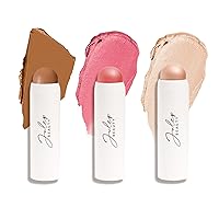 Julep Skip The Brush 2-in-1 Blush and Lip Makeup Stick Contour, Blush, & Highlighter Trio- Sheer Glow (Highlighter), Golden Guava (Blush), Melted Cocoa (Medium Skin Tones) - 3pc Set
