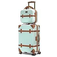 World Traveler Gatsby Vintage Style Hardside Carry-On Retro Train Case Spinner Luggage, Mint, 2-Piece Set (Tote/20-Inch)