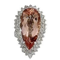 13.05 Carat Natural Pink Morganite and Diamond (F-G Color, VS1-VS2 Clarity) 14K White Gold Luxury Cocktail Ring for Women Exclusively Handcrafted in USA
