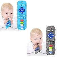 USLAI 𝟐 𝐏𝐚𝐜𝐤 Teething Toys for Babies 𝟑-𝟔 𝟔-𝟏𝟐 𝟏𝟐-𝟏𝟖 𝐌𝐨𝐧𝐭𝐡𝐬, TV Remote Shape Baby Teether Toys, Teething Relief Toddler Chew Toys BPA Free/Refrigerator Safe