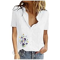 Womens Tops Dressy Casual Summer Short Sleeve Blouses Fashion Button Down Teen Girls Tunic Tees Cotton Working Blouses