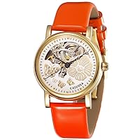 Fashion Watch Automatic Skeleton Rose Gold Women Watch Leather Strap CA1090M