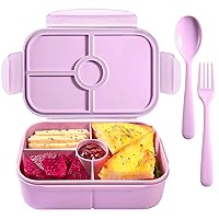 Jeopace Bento Box for Kids,Lunch Containers for Kids with 4 Compartments,Kids Bento Lunch Box Leakproof,Bento Box Microwave Safe (Flatware Included,Light Purple)