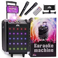 Karaoke Machine - Portable PA System with Wireless Mics, Subwoofer, Lights, Phone/Tablet Holder, Remote - For Adults & Kids