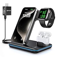 Wireless Charger 3 in 1, 15W Fast Charging Station for Apple Watch 9/8/Ultra 2/Ultra/SE/7/6/5/4/3/2, for AirPods 3/2/1/Pro/Pro 2, for iPhone 15/14/13 /Plus/Pro/Pro Max/12/11/X/Xr/XS/8 (Black)