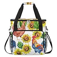 Rooster Sunflower Watercolor Coffee Maker Carrying Bag Compatible with Single Serve Coffee Brewer Travel Bag Waterproof Portable Storage Toto Bag with Pockets for Travel, Camp, Trip