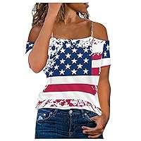 Tunic Tops for Women Loose Fit July 4th Printing Off Shoulder Tee 2023 Short Sleeve Loose Blouses for Women