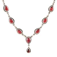 NOVICA Handmade .925 Sterling Silver Garnet Pendant Necklace Cabochon India Gemstone Birthstone 'On The Bright Side'