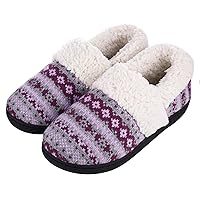 Evshine Fuzzy House Slippers for Women Fleece Lined Sweater Kint Home Slippers with Rubber Sole