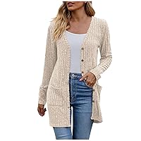 Women’S Cardigan 2023 Fashion Cardigans Open Front Casual Long Sleeve Knit Classic Sweaters Cardigan with Pockets