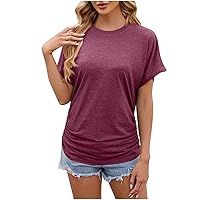 Women's Loose Tops Summer Casual T Shirt Batwing Short Sleeve Plain Blouses Soft Crewneck Tunic Basic Workout Shirts