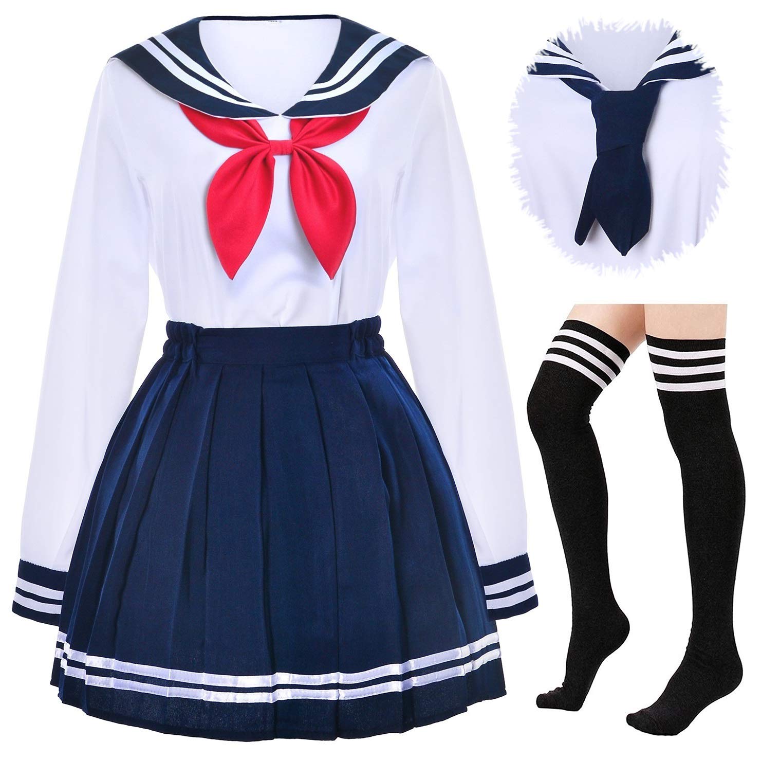 Mua Japanese School Girls Uniform Sailor Navy Blue Pleated Skirt Anime  Cosplay Costumes with Socks Set(SSF13) trên Amazon Mỹ chính hãng 2023 | Fado