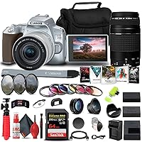 Canon EOS 250D / Rebel SL3 DSLR Camera with 18-55mm Lens (Silver) (3461C001) + Canon EF 75-300mm f/4-5.6 III Lens (6473A003) + 64GB Memory Card + Color Filter Kit + LPE17 Battery + More (Renewed)