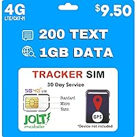 Jolt Mobile $9.50 AT&T 5G 4G LTE GSM SIM Card for GPS Trackers | Pet Senior Kid Child Car Tracking Device | 3 in 1 Prepaid Simcard Standard Micro Nano | No Contract | Nationwide 30 Days Wireless Plan