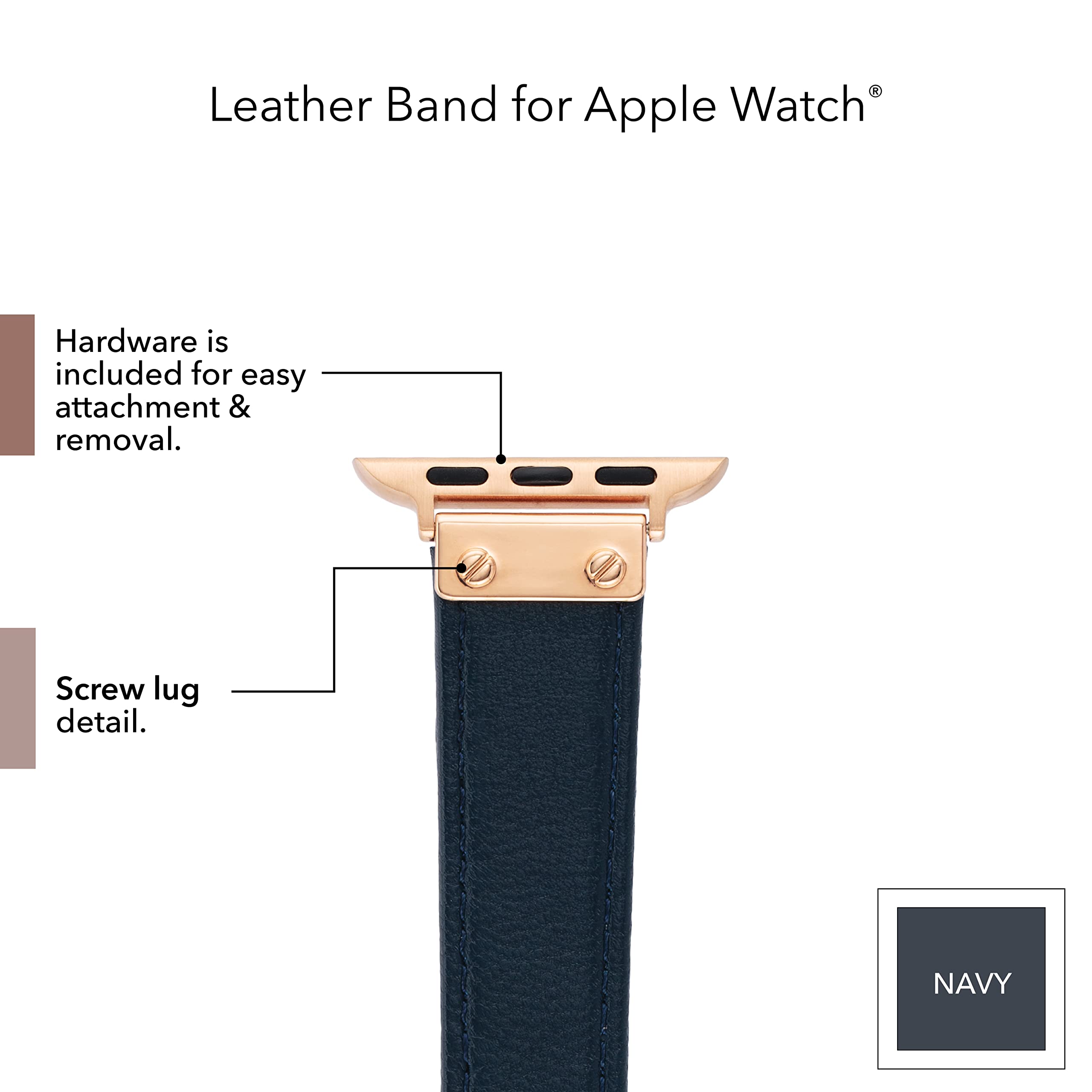 Anne Klein Leather Fashion Band for Apple Watch Secure, Adjustable, Apple Watch Band Replacement, Fits Most Wrists