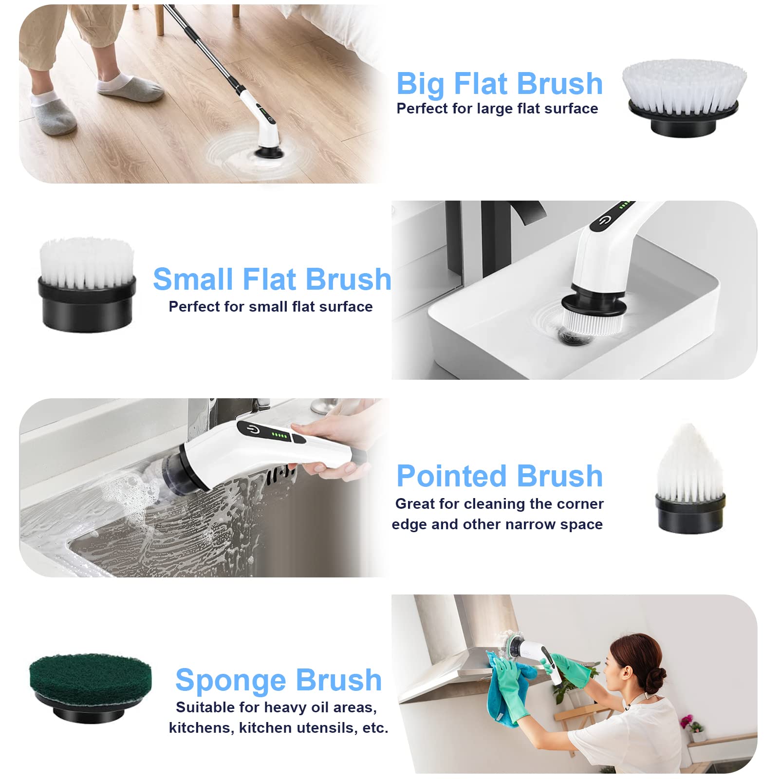 Electric Spin Scrubber, LOSUY Cordless Cleaning Brush with 7 Replaceable Drill Brush Heads and 54 Inch Adjustable Extension Arm, Power Shower Scrubber for Bathroom, Kitchen, Floor, Tile, Tub