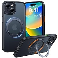TORRAS 360° Rotatable Ring for iPhone 15 Plus Case, iPhone 14 Plus Case [Compatible with MagSafe] Stand Holder [Military Drop Tested] Shockproof Translucent Case for iPhone 15 Plus Phone Case, Black