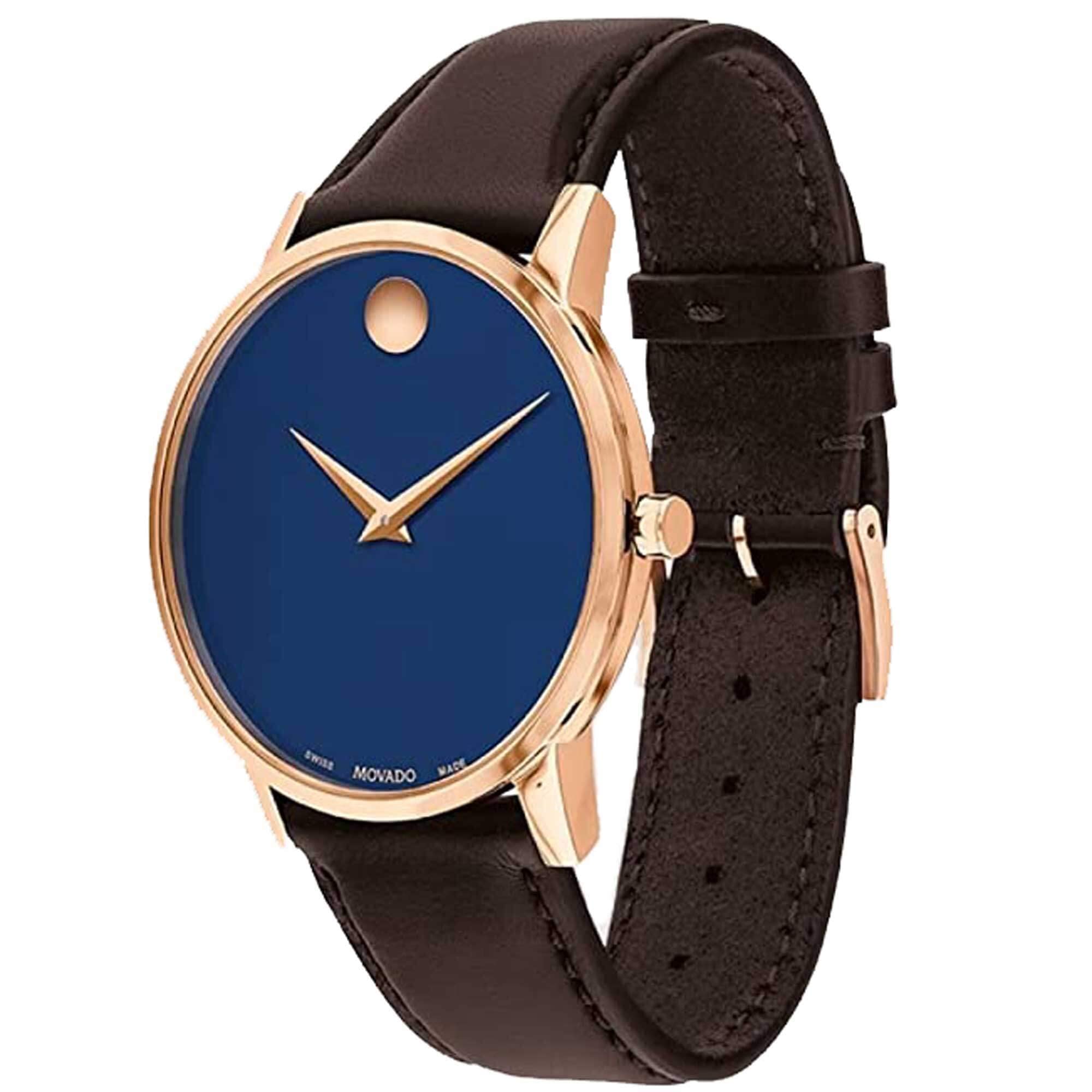 Movado 0607316 Blue Dial Brown Calfskin Strap 40mm Museum Classic Men's Watch