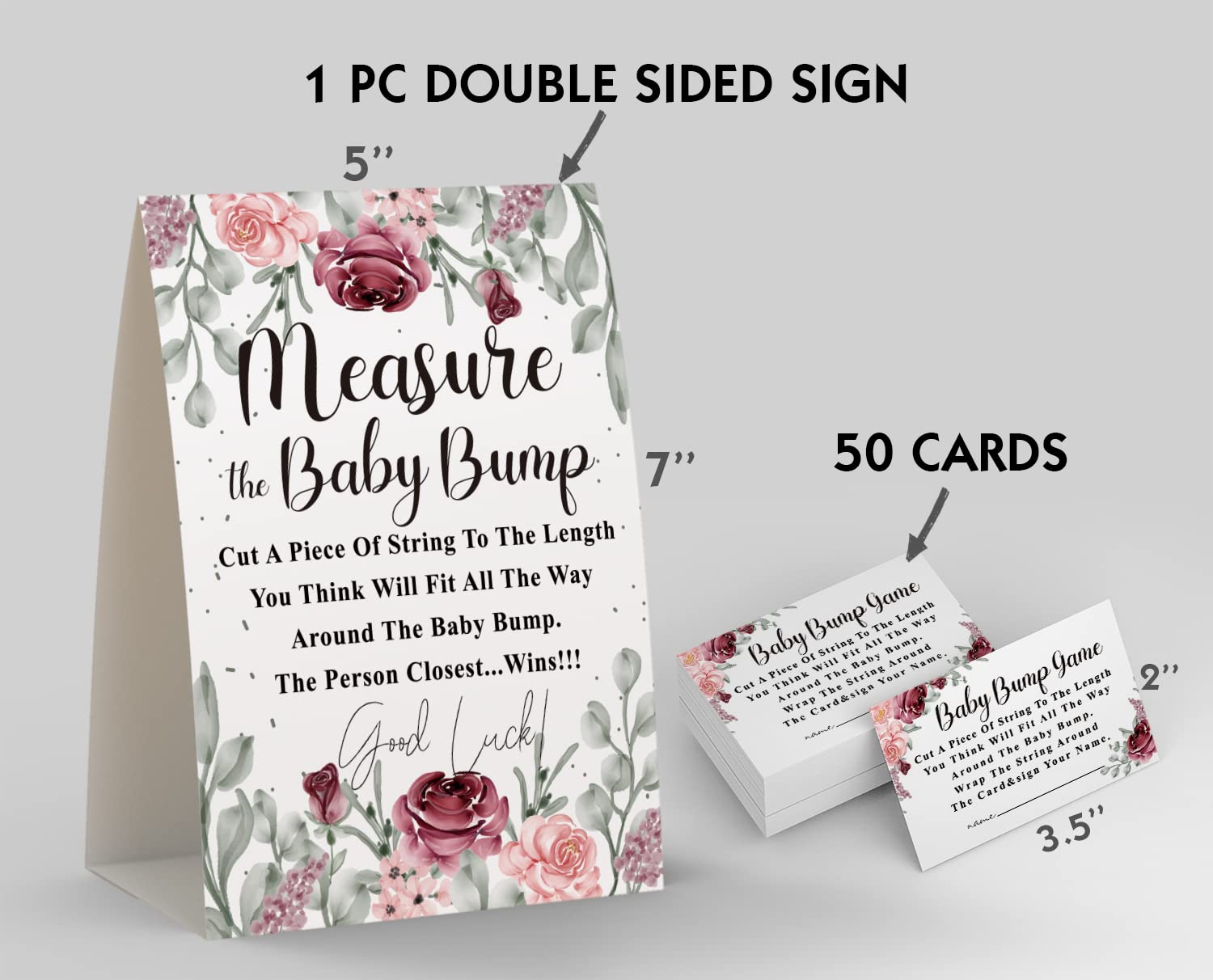 Baby Shower Games - Measure Mommy's Belly Game, How Big is Mommy's Belly, Mommys Belly Size Game, Includes a 5x7 Standing Sign and 50 2x3.5 Advice Cards(niu-k06)